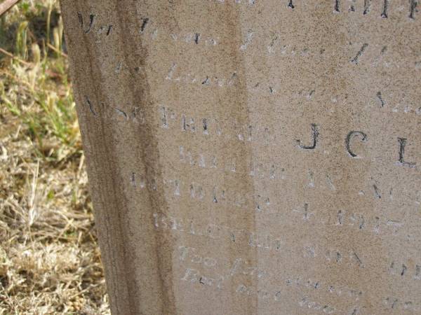 Anna Maria LANG,  | wife of Fred J. LANG,  | died 1 May 1911? in 20th year;  | Private J.C. LANG,  | killed in action France 4 Oct 1917 aged 23 years,  | son of J. & E. LANG;  | Meringandan cemetery, Rosalie Shire  | 