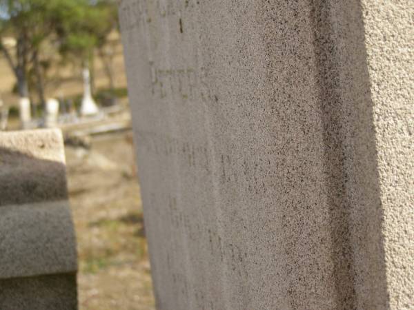 Karsten PETERS,  | born 21 Aug 1834? Holstein Germany,  | died 3 May 1919 aged 84 years;  | Elsie Catarina PETERS,  | born 18?4 Holstein Germany,  | died 1 May 1891 aged 37 years;  | Meringandan cemetery, Rosalie Shire  | 