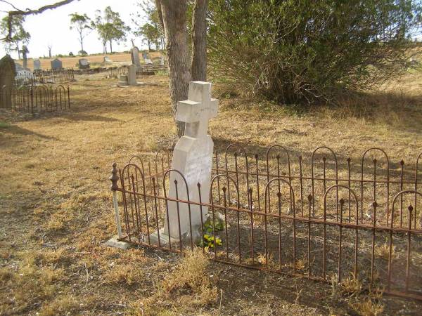 John HARTH,  | native of Frankfort Germany,  | died 9 July 1880 aged 42 years;  | Anna Mary HARTH,  | daughter,  | died 1 Jan 1881 aged 9 months;  | Meringandan cemetery, Rosalie Shire  | 