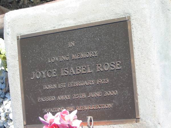 Joyce Isabel ROSE,  | mum,  | born 1 Feb 1923,  | died 25 June 2000;  | Meringandan cemetery, Rosalie Shire  | 