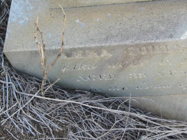 William A. COULSON,  | husband of Lena COULSON,  | died 6 July 1896? aged 39 years;  | Meringandan cemetery, Rosalie Shire  | 