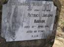
Patrick Joseph BARRON,
father,
died 15 April 1941 aged 68 years;
Meringandan cemetery, Rosalie Shire
