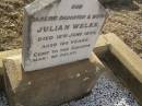 
Julan WELKE,
daughter sister,
died 12 June 1898 aged 19 12 years;
Meringandan cemetery, Rosalie Shire
