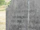 
Annie Maria,
wife of Thomas PERKINS,
died 16 Jan 1892 in 38th year;
Meringandan cemetery, Rosalie Shire
