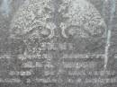 
Jane,
daughter of W. & I. WOOD,
died 28? Dec 1893 aged 2 years 6 months;
Meringandan cemetery, Rosalie Shire
