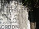 Georgina GORDON, wife mother,
died 23 Sept 1948 aged 84 years;
Nile GORDON, father,
died 11 Oct 1961 aged 76 years;
Milbong General Cemetery, Boonah Shire