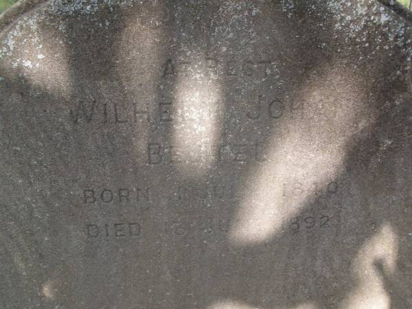 Wilhelm Johan BEUTEL,  | born 11 July 1840 died 13 June 1892;  | Milbong General Cemetery, Boonah Shire  | 