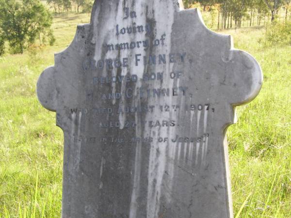George FINNERY,  | son of H. & C. FINNEY.  | died 12 August 1907 aged 27 years;  | Milbong General Cemetery, Boonah Shire  | 