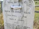 
Maria Ida Anna ZIELKE,
died 14 Apr 1910 aged 2 years;
Milbong St Lukes Lutheran cemetery, Boonah Shire
