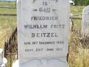 
Friedrich Wilhelm Fritz BEITZEL,
born 21 Dec 1880 died 29 June 1915;
Milbong St Lukes Lutheran cemetery, Boonah Shire
