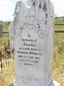 Helena, wife of Frederick W. KRUGER,
died 12 Sept 1917 aged 31 years;
Milbong St Lukes Lutheran cemetery, Boonah Shire