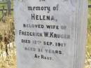 Helena, wife of Frederick W. KRUGER, died 12 Sept 1917 aged 31 years; Milbong St Luke's Lutheran cemetery, Boonah Shire 