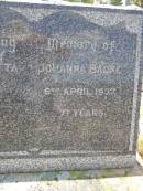 Henrietta Johanna BADKE, died 6 April 1937 aged 71 years; Milbong St Luke's Lutheran cemetery, Boonah Shire 