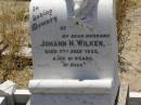 
Johann H. WILKEN,
husband,
died 7 July 1929 aged 61 years;
Milbong St Lukes Lutheran cemetery, Boonah Shire
