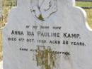 Anna Ida Pauline KAMP,
wife,
died 4 Oct 1922 aged 38 years;
Milbong St Lukes Lutheran cemetery, Boonah Shire