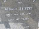 
George BIETZEL,
died 4 Sep 1941 aged 87 years;
Milbong St Lukes Lutheran cemetery, Boonah Shire
