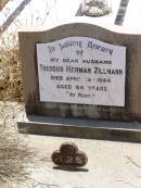 Theodor Herman ZILLMANN, husband, died 19 April 1944 aged 64 years; Milbong St Luke's Lutheran cemetery, Boonah Shire 