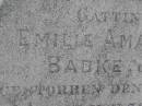 Emelie Amalie Mathilde BADKE, nee GUNTHER,
wife mother,
died 8 Feb 1888 aged 39 years 4 months;
August Ferdinand BADKE,
husband father,
died 27 Jan 1928 aged 81 years;
Milbong St Lukes Lutheran cemetery, Boonah Shire
