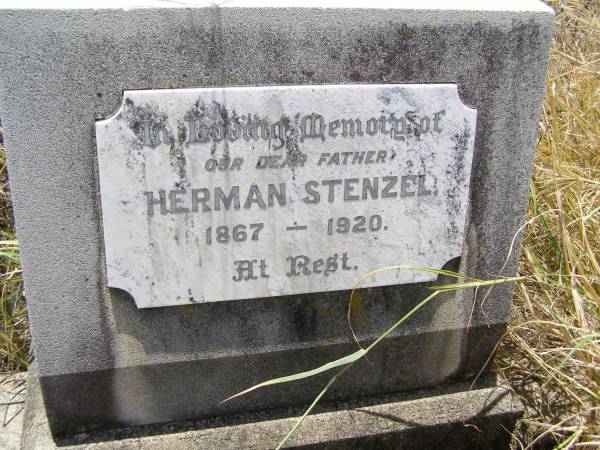Herman STENZEL, father,  | 1867 - 1920;  | Milbong St Luke's Lutheran cemetery, Boonah Shire  | 