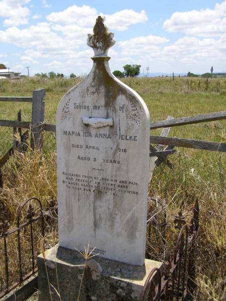 Maria Ida Anna ZIELKE,  | died 14 Apr 1910 aged 2 years;  | Milbong St Luke's Lutheran cemetery, Boonah Shire  | 