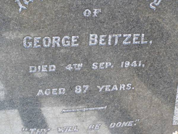 George BIETZEL,  | died 4 Sep 1941 aged 87 years;  | Milbong St Luke's Lutheran cemetery, Boonah Shire  | 