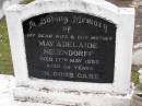 
May Adelaide NEUENDORF, wife mother,
died 17 May 1955 aged 39 years;
Minden Baptist, Esk Shire
