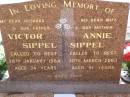 
Victor SIPPEL, husband father,
died 28 Jan 1984 aged 74 years;
Annie SIPPEL, wife mother,
died 30 March 2003 aged 91 years;
Minden Baptist, Esk Shire
