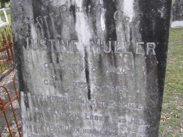 Justine MULLER,  | born 8 Feb 1840 died 5 Sept 1915;  | Minden Baptist, Esk Shire  | 