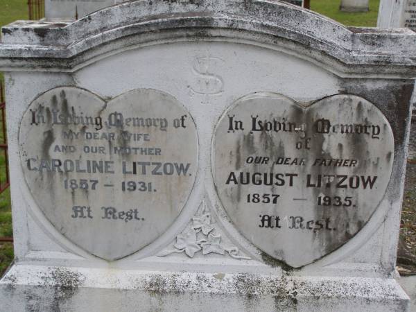 Caroline LITZOW, wife mother,  | 1857 - 1931;  | August LITZOW, father,  | 1857 - 1935;  | Minden Baptist, Esk Shire  | 