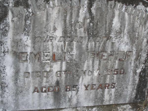Emelie PIEPER, mother,  | died 6 Nov 1950 aged 85 years;  | Minden Baptist, Esk Shire  | 