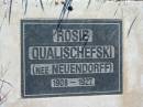 Rosie QUALISCHEFSKI (nee NEUENDORFF) b: 1908, d: 1927 Minden Zion Lutheran Church Cemetery 