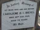 Caroliene D C BICHEL 28 Aug 1935, aged 75 Minden Zion Lutheran Church Cemetery 