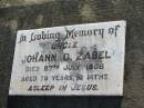 Johann G ZABEL 27 Jul 1966, aged 79 yrs 10 months Minden Zion Lutheran Church Cemetery 