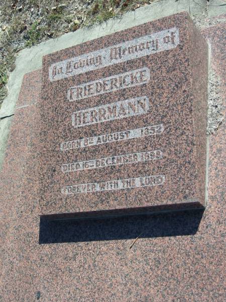 Friedericke HERRMANN  | b: 8 Aug 1852, d: 16 Dec 1898  | Minden Zion Lutheran Church Cemetery  | 