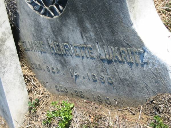 (Wilhelmine?) ?elmine Henriette LUKRITZ  | b: 14 Sep 1850, d: 28 Dec 1907  | Minden Zion Lutheran Church Cemetery  | 