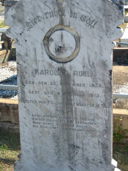 Karoline RUHL  | b: 22 Nov 1839, d: 4 Feb 1913  | 73 years, 2 months, 4 days  | Minden Zion Lutheran Church Cemetery  | 