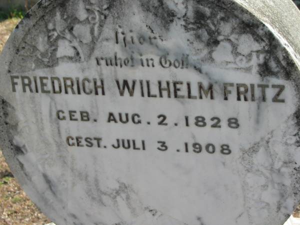 Friedrich Wilhelm FRITZ  | b: 2 Aug 1828, d: 3 Jul 1908  | Minden Zion Lutheran Church Cemetery  | 