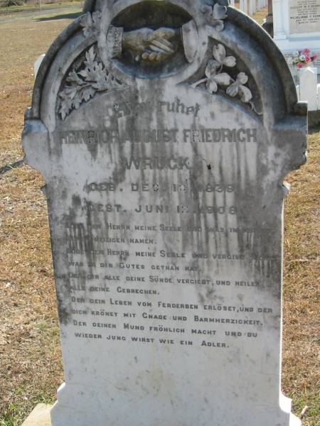 Heinrich August Friedrich WRUCK  | b: 10 Dec 1839, d: 12 Jun 1908  | Minden Zion Lutheran Church Cemetery  | 