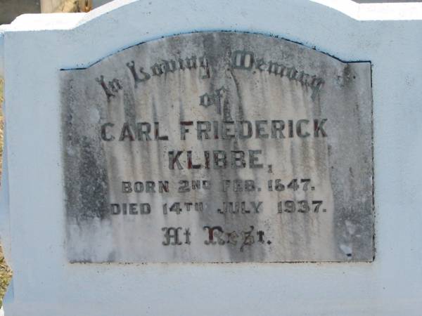 Carl Friederick KLIBBE  | b: 2 Feb 1847, d: 14 Jul 1937  | Minden Zion Lutheran Church Cemetery  | 