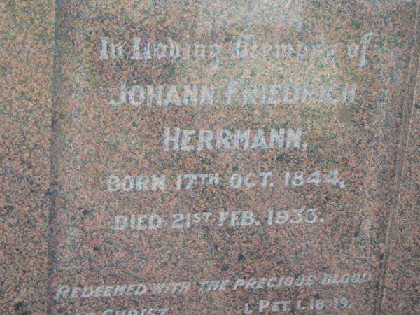 Johann Friedrich HERRMANN  | b: 17 Oct 1844, d: 21 Feb 1933  | Minden Zion Lutheran Church Cemetery  | 