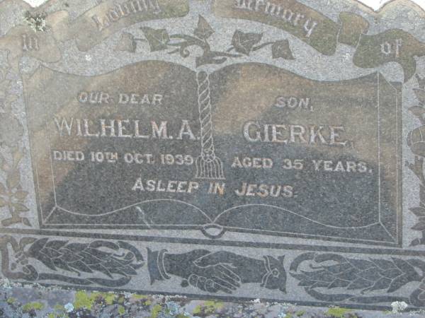 Wilhelm A GIERKE  | 10 Oct 1939, aged 35  | Minden Zion Lutheran Church Cemetery  | 
