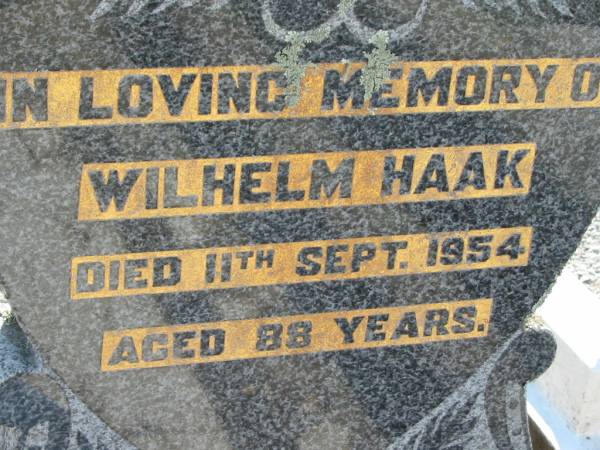 Wilhelm HAAK  | 11 Sep 1954, aged 88  | Minden Zion Lutheran Church Cemetery  | 