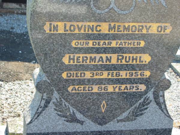 Herman RUHL  | 3 Feb 1956, aged 86  | Minden Zion Lutheran Church Cemetery  | 