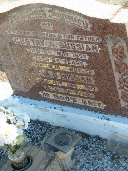 Gustav A BUSSIAN  | 8 May 1959, aged 66  | Eva B BUSSIAN  | 18 Jan 1977, aged 79  | Minden Zion Lutheran Church Cemetery  | 