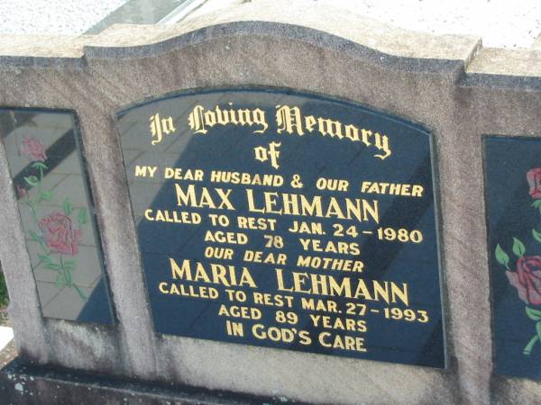Max LEHMANN  | 24 Jan 1980, aged 78  | Maria LEHMANN  | 27 Mar 1993, aged 89  | Minden Zion Lutheran Church Cemetery  | 