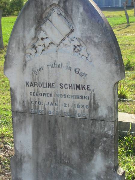 Karoline SCHIMKE (geb KOSCHINSKI)  | geb Jan 21 1836  | gest Oct 22 1901  | Minden/Coolana - St Johns Lutheran  | 