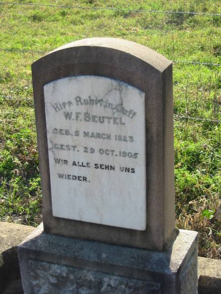 W F BEUTEL  | geb 5 Mar 1823  | gest 29 Oct 1905  | Minden/Coolana - St Johns Lutheran  | 