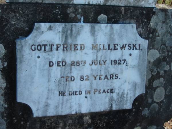 Gottfried MILLEWSKI  | died 28 Jul 1927, aged 82  | Minden/Coolana - St Johns Lutheran  | 