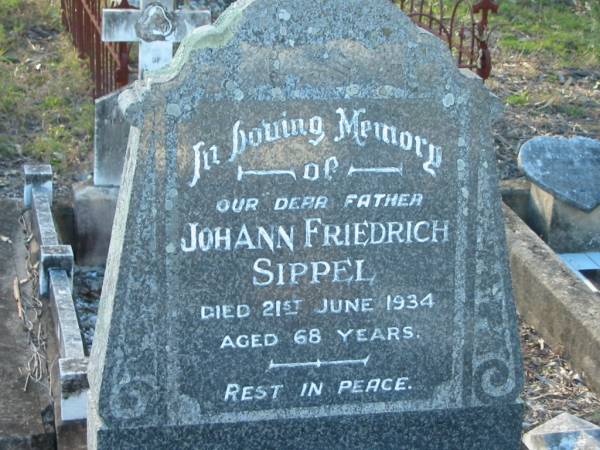 Johann Friedrich SIPPEL  | died 21 June 1934 aged 68  | Minden/Coolana - St Johns Lutheran  | 