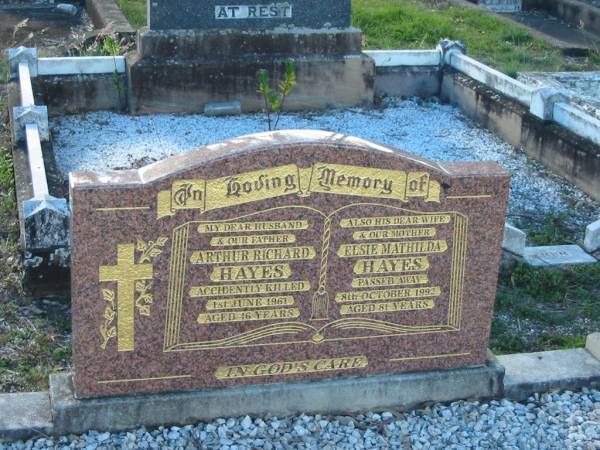 Arthur Richard HAYES  | 1 Jun 1961 aged 46  | Elsie Mathilda HAYES  | 8 Oct 1992 aged 81  | Minden/Coolana - St Johns Lutheran  |   | 